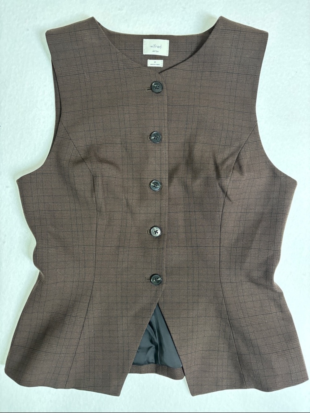 Aritzia Brown Plaid Tailored Sleeveless Vest - Picture 2 of 8
